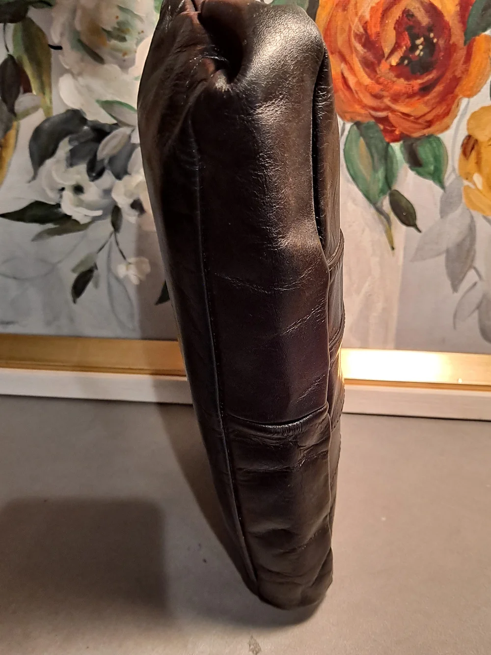 Excel Vintage Mid-century Modern 70s Black Leather Pleated Wristlet Clutch